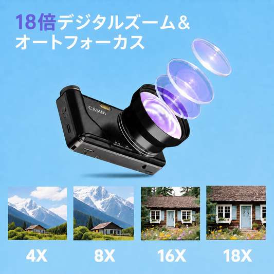 CAMBI Compact Digital Camera with 180° Flip Screen, Autofocus and Flash
