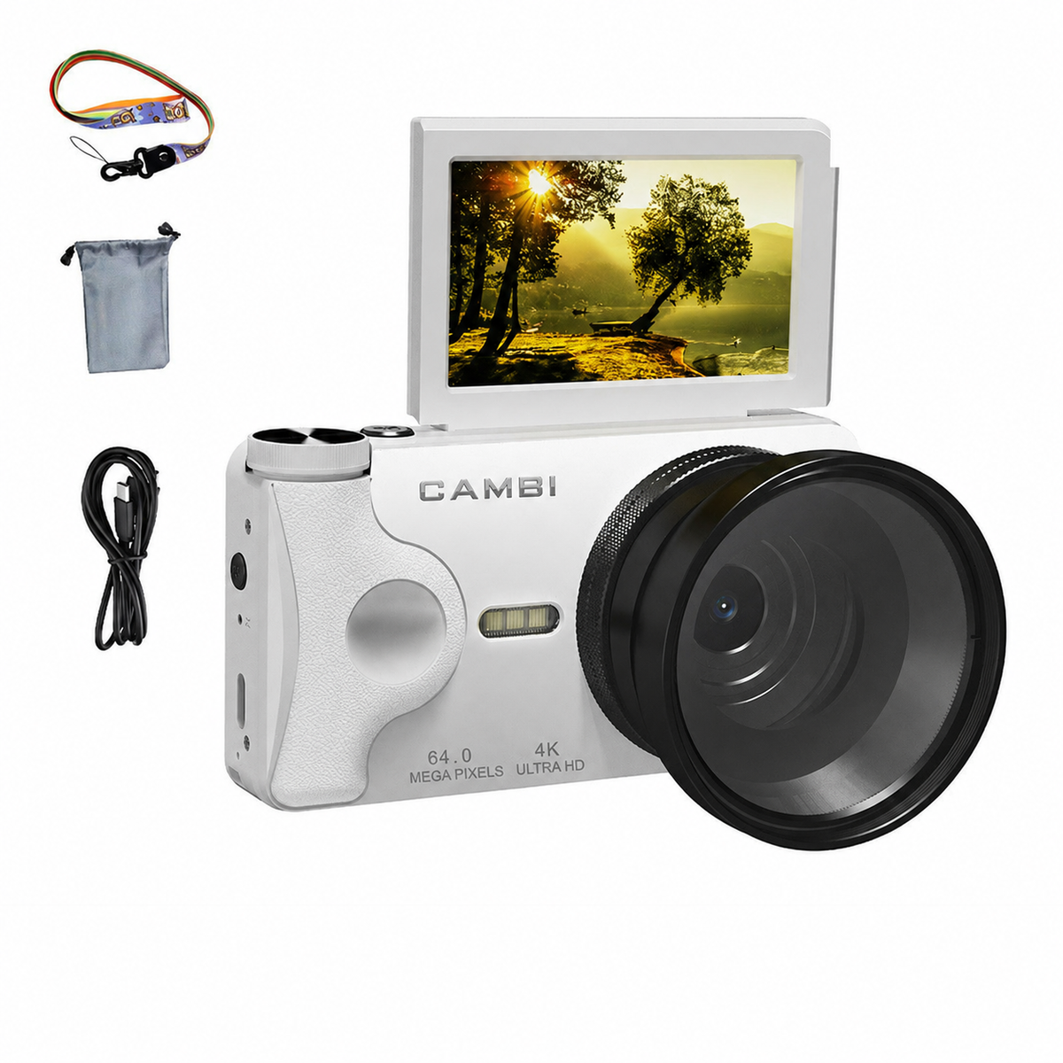 CAMBI Compact Digital Camera with 180° Flip Screen, Autofocus and Flash