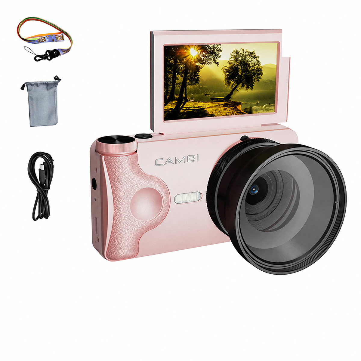 CAMBI Compact Digital Camera with 180° Flip Screen, Autofocus and Flash