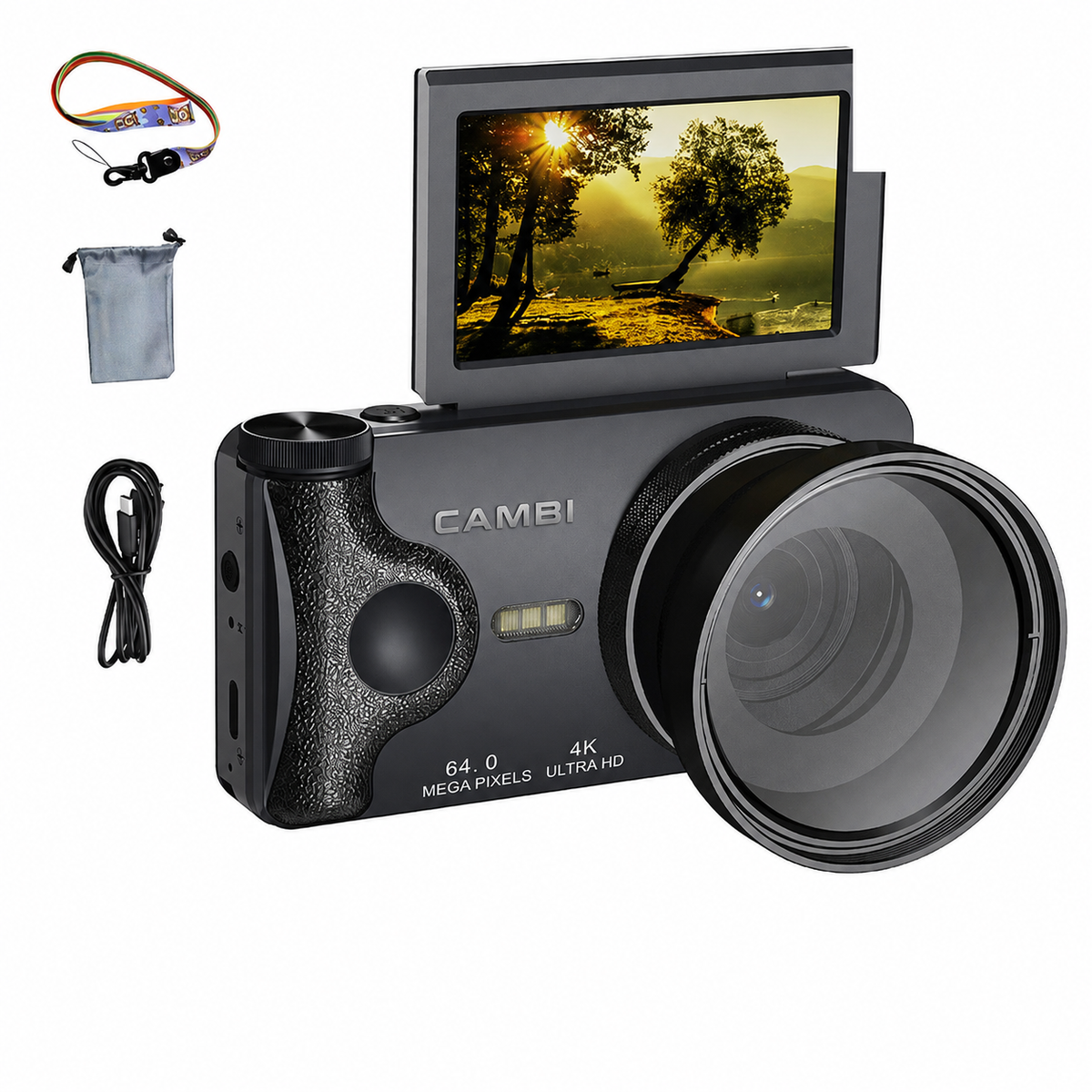 CAMBI Compact Digital Camera with 180° Flip Screen, Autofocus and Flash