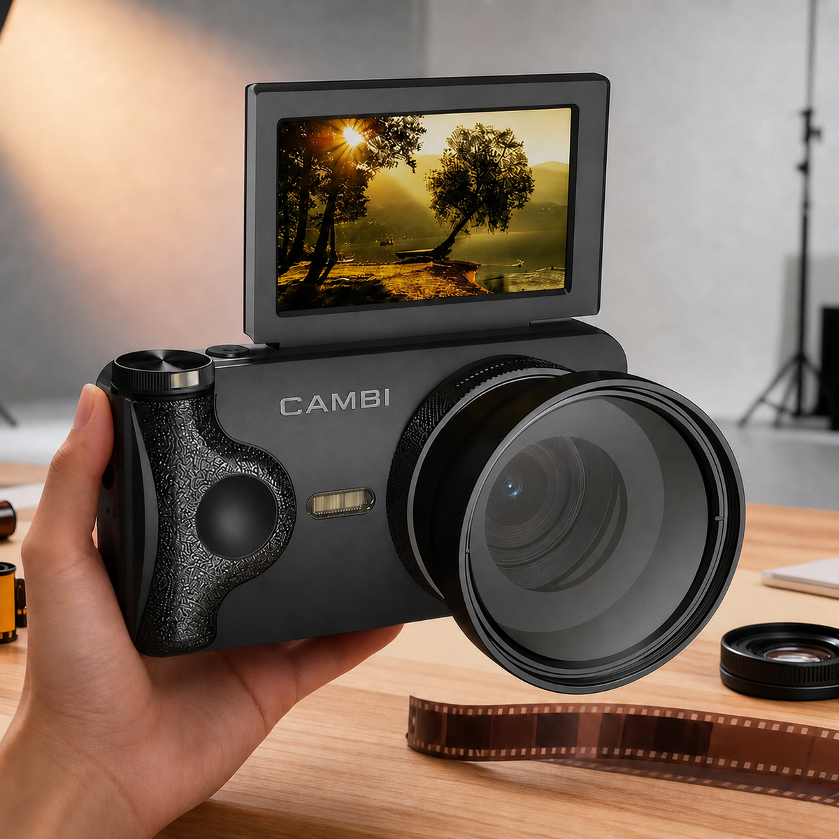 CAMBI Compact Digital Camera with 180° Flip Screen, Autofocus and Flash